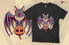 Bat And Pumpkin Retro Illustration Product Image 1