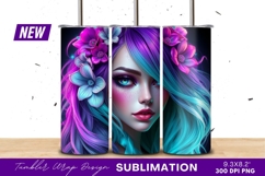 Fantasy Woman Portrait With Colorful Hair And Flower Tumbler Product Image 1