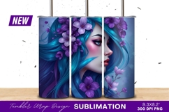 Elegant Woman With Blue Hair And Flowers Tumbler Png Product Image 1