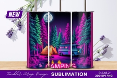 Neon Camping Van Tent Under Moonlight Scene Tumbler Png Product Image 1