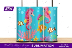 Cute Sea Life Cartoon Ocean Scene Tumbler Png Product Image 1