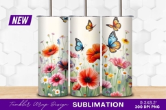 Watercolor Butterflies And Flowers Tumbler Png Product Image 1