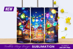 Festive Winter Village With Colorful Lights Tumbler Png Product Image 1