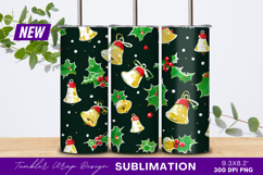 Festive Christmas Pattern With Holly And Bells Tumbler Png Product Image 1