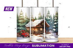 Winter Cabin With Red Truck Delivery Tumbler Png Product Image 1