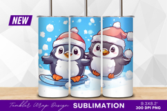 Two Cute Penguins With Santa Hats In Snow Tumbler Png Product Image 1