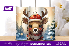 Cartoon Reindeer In Winter Scenery Tumbler Png Product Image 1