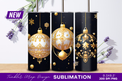 Elegant Christmas Ornaments On Black Background Tumbler Png Product Image 1