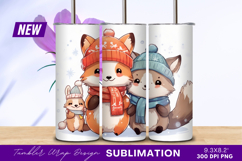 Cute Cartoon Animals Winter Hat Scarf Tumbler Png Product Image 1