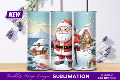 Cartoon Santa Claus In Snowy Village Scene Tumbler Png Product Image 1