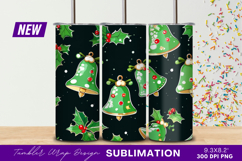 Festive Christmas Bells And Holly Pattern Tumbler Png Product Image 1
