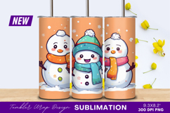 Three Cute Snowmen In Winter Scene Tumbler Png Product Image 1