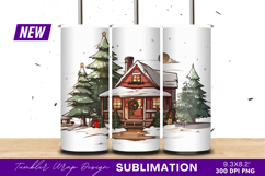 Winter Cabin Surrounded By Christmas Trees Tumbler Png Product Image 1