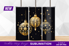Elegant Gold Christmas Ornaments On Black Tumbler Product Image 1