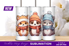 Cartoon Animals Wearing Winter Clothes In Snow Tumbler Png Product Image 1