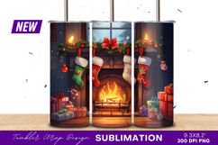 Cozy Christmas Fireplace Scene With Stockings Tumbler Png Product Image 1