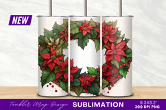 Watercolor Poinsettia Christmas Wreath Tumbler Png Design Product Image 1