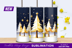 Golden Christmas Trees Under Starry Night Sky Tumbler Png Product Image 1