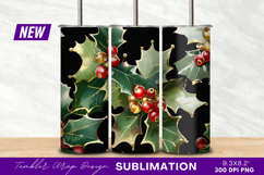 Watercolor Holly Berries And Leaves Tumbler Png Product Image 1