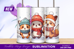 Cartoon Winter Animals With Hats And Scarves Tumbler Png Product Image 1