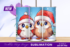Cute Christmas Birds Wearing Santa Hats Tumbler Png Product Image 1