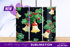 Christmas Bells And Holly Seamless Pattern Tumbler Png Product Image 1