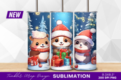 Festive Cute Animals With Christmas Presents Tumbler Png Product Image 1
