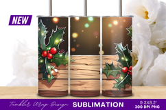 Christmas Holly Decoration On Wooden Table Tumbler Png Product Image 1