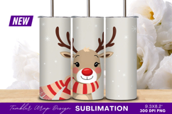 Cute Christmas Reindeer With Scarf Tumbler Png Product Image 1
