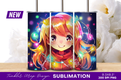 Cute Anime Girl With Christmas Lights Tumbler Png Product Image 1