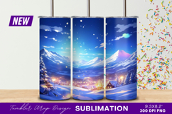 Winter Mountain Village Snowfall Scenic Artwork Tumbler Png Product Image 1
