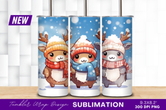 Cute Winter Reindeer With Scarves In Snow Tumbler Png Product Image 1