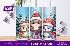 Cartoon Animals Celebrating Christmas With Gifts Tumbler Png Product Image 1