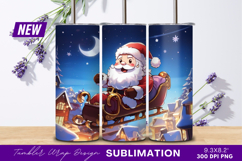 Santa Claus Flying Over Snowy Town At Night Tumbler Png Product Image 1