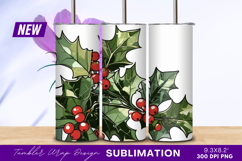 Holly Berries And Leaves Tumbler Png Graphic Product Image 1