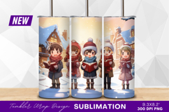 Children Singing Christmas Carols Snowy Town Tumbler Png Product Image 1