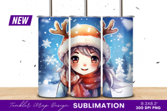 Anime Girl In Winter With Reindeer Hat Tumbler Png Product Image 1