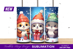 Cute Christmas Animals With Presents Tumbler Png Product Image 1