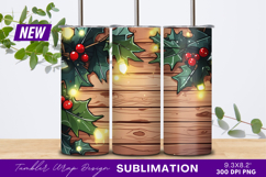 Holiday Garland Lights On Wooden Background Tumbler Png Product Image 1
