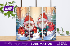 Christmas Gnomes Carrying Gifts In Snowy Woods Tumbler Png Product Image 1