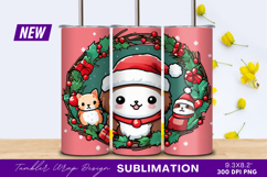 Cute Christmas Animals In Wreath Tumbler Png Product Image 1