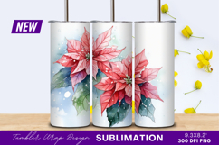 Watercolor Poinsettia Flowers Tumbler Png Design Product Image 1