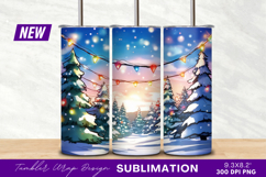 Snowy Christmas Tree Landscape With Lights Tumbler Png Product Image 1