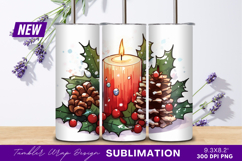 Watercolor Christmas Candle With Holly And Cones Tumbler Product Image 1