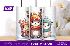 Cute Cartoon Reindeer Friends In Winter Scene Tumbler Product Image 1