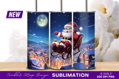 Santa Claus Sleigh Over Snowy Christmas Town Tumbler Product Image 1