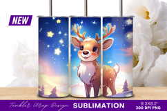 Cute Cartoon Reindeer In Winter Landscape Tumbler Product Image 1