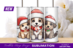 Three Cute Christmas Puppies Wearing Santa Hats Tumbler Png Product Image 1
