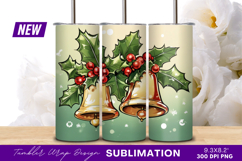 Festive Christmas Bells With Holly And Berries Tumbler Png Product Image 1