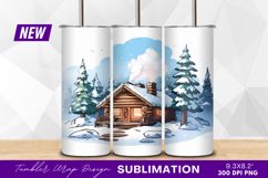Cozy Cabin In Snowy Winter Landscape Tumbler Png Product Image 1
